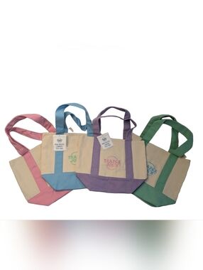 Trader Joes Mini Canvas Tote Bag Pastel Set of 4 2026 Spring Pink Blue Green New